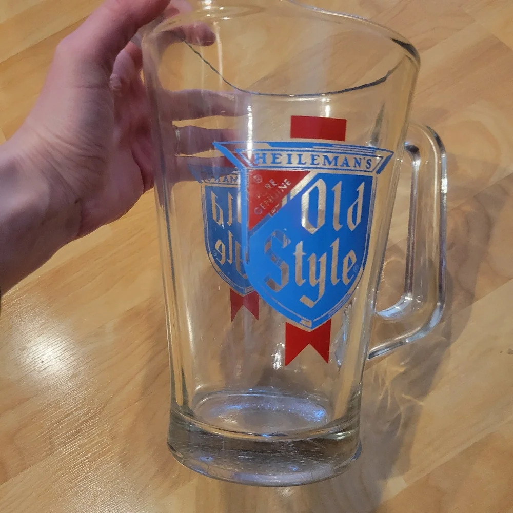 VINTAGE OLD STYLE HEILEMAN'S GLASS BEER PITCHER - Picture 4 of 8